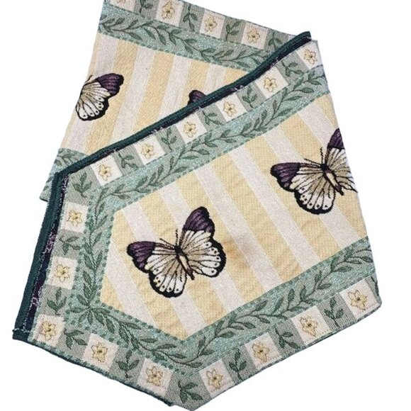 Butterfly Tapestry Table Runner 66" x 13" Pointed Ends Purple Yellow Floral - Picture 1 of 7